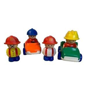 Vintage Shelcore Chunky Workers 2 Cars & 4 Figures Play Set Colorful Constructio